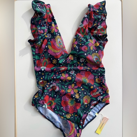 Summersalt Floral V-Neck One Piece - Navy and Red - Picture 4 of 8